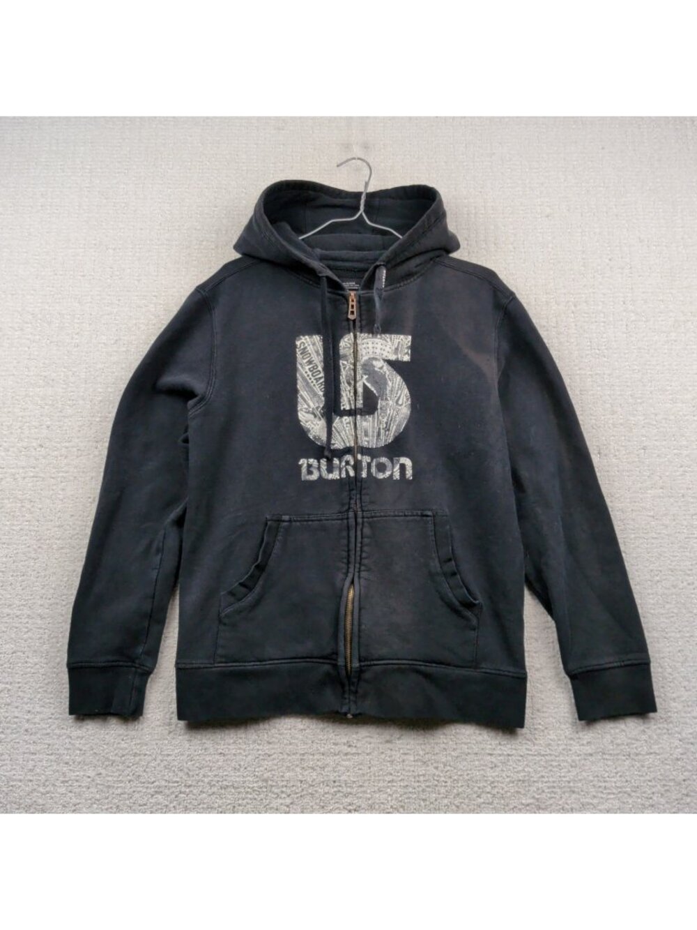 Y2K Burton Full Zip Hoodie Black Grunge Goth Punk Skate Graphic Logo Men Sz S